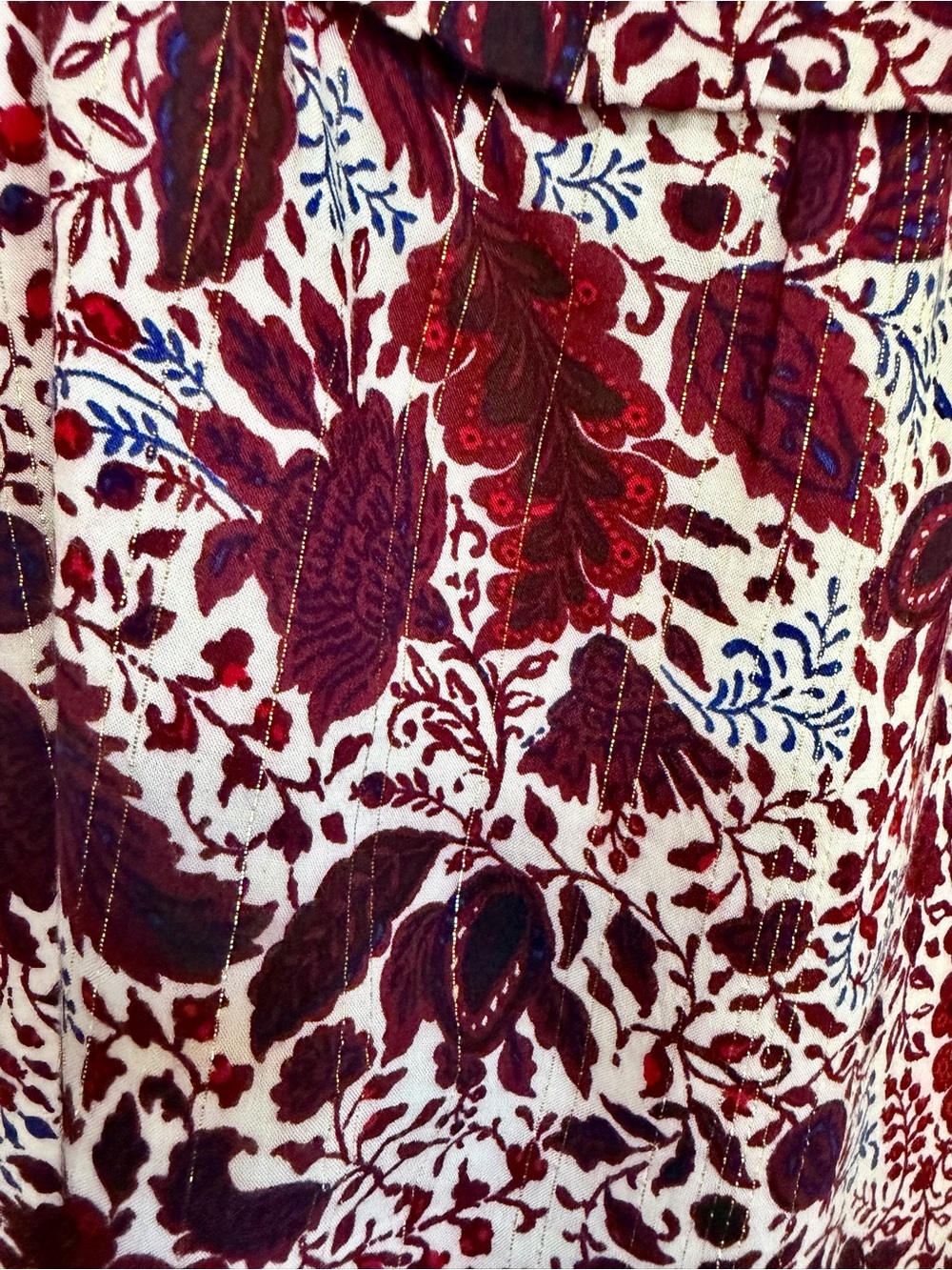 Ann Taylor Burgundy and Gold Floral V-Neck Maxi Dress Size L - Picture 3 of 6